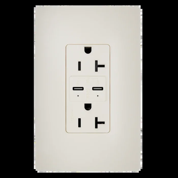 Pass and Seymour 65W Power Delivery USB Outlet Type C Tamper-Resistant Duplex 20A Light Almond (TR20USBPD65LA)
