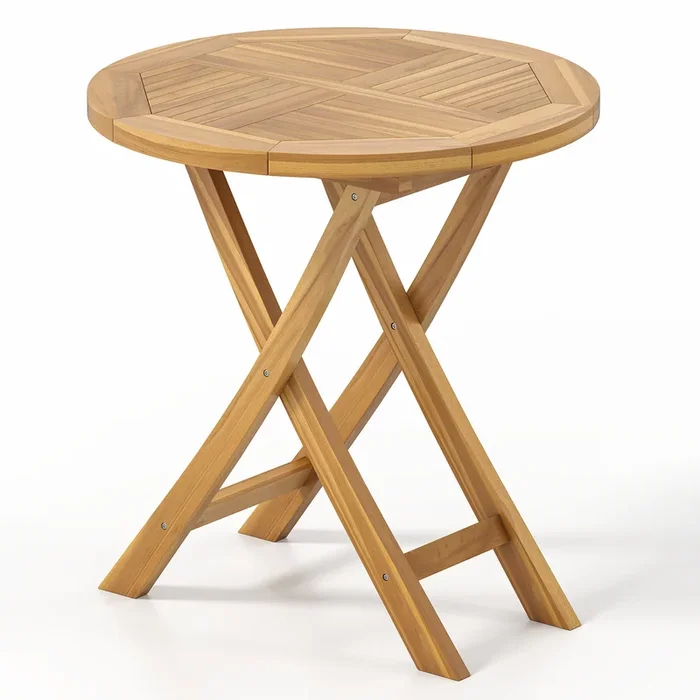 Patio Teak Wood Dining Table with Slatted Tabletop and Sturdy X-Shaped Frame