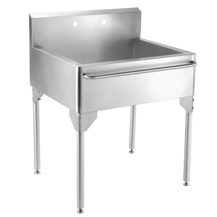 Pearlhaus Brushed Stainless Steel Single Bowl Commerical Freestanding Utility Sink with Towel Bar