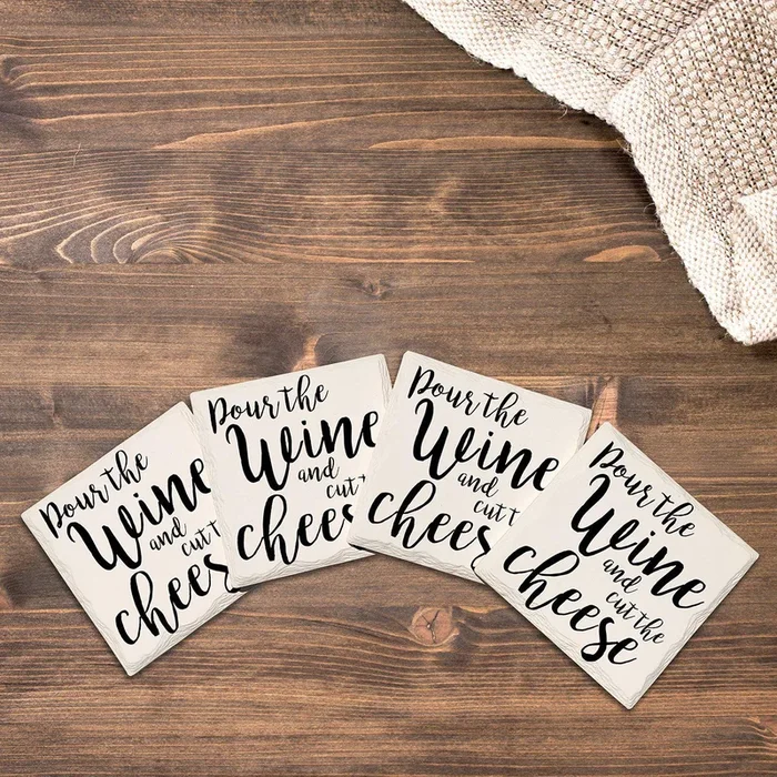 Pour The Wine And Cut The Cheese Drink Coaster Set