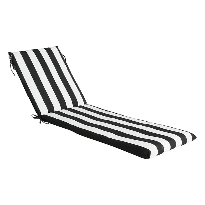 Providence Black Awning Stripe Outdoor Chaise Lounge Cushion