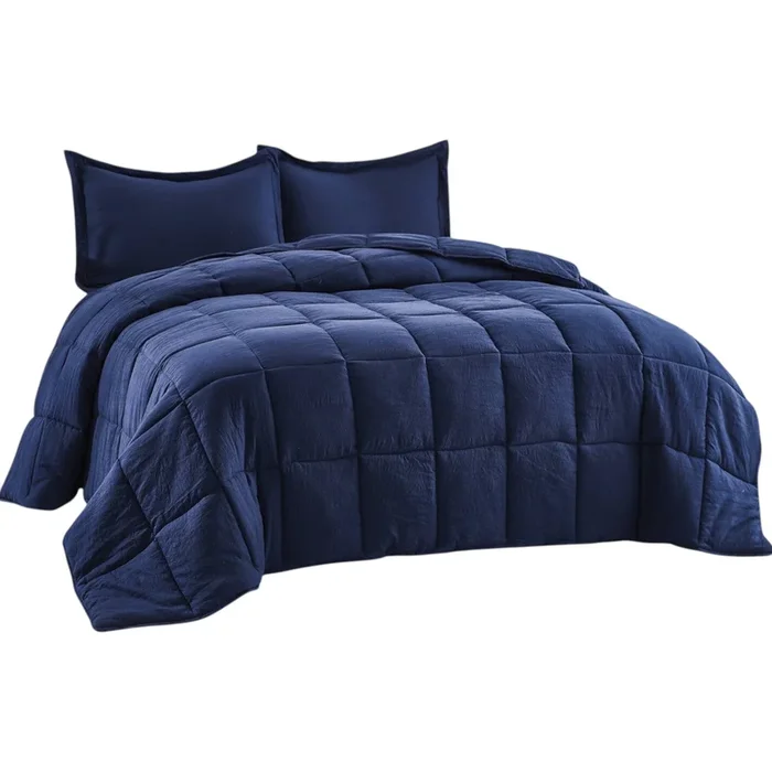 Queen Size Navy 3 Piece Microfiber Reversible Comforter Set