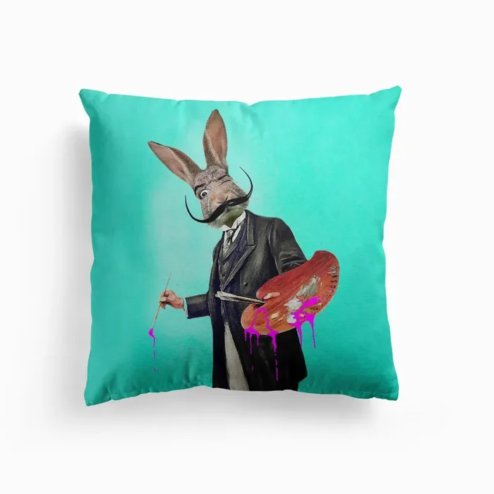 Rabbit Painter Cushion by Coco Deparis