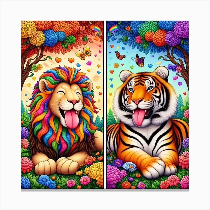 Rainbow Tigers Canvas PrintF by Ferhan