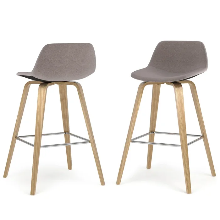 Randolph Mid-Century Modern 28 inch Bentwood Counter/ Bar Height Stool (Set of 2) with Light Wood in Mocha Polyester linen