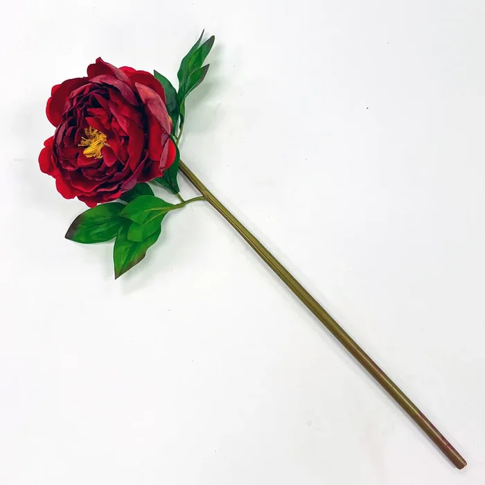 Real Touch Deep Red Burgundy Large Bloom Peony Stem