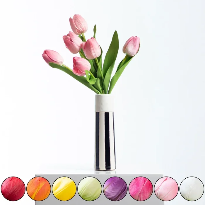Real Touch Faux Tulip Arrangement in Large Tori Vase – Available in 8 Colors