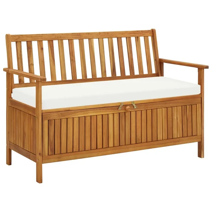 Reja Outdoor Storage Bench, 47 Inch Brown Solid Acacia Wood, White – Benzara