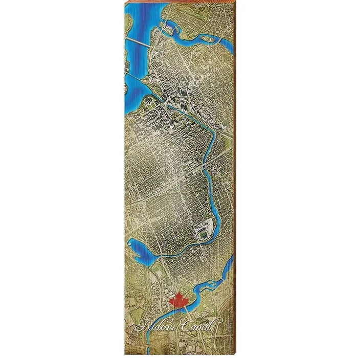 Rideau Canal, Canada Map | Wall Art Print on Real Wood