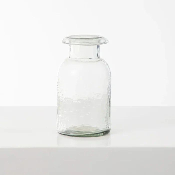 Rolled Edge Textured Glass Bottle Vase