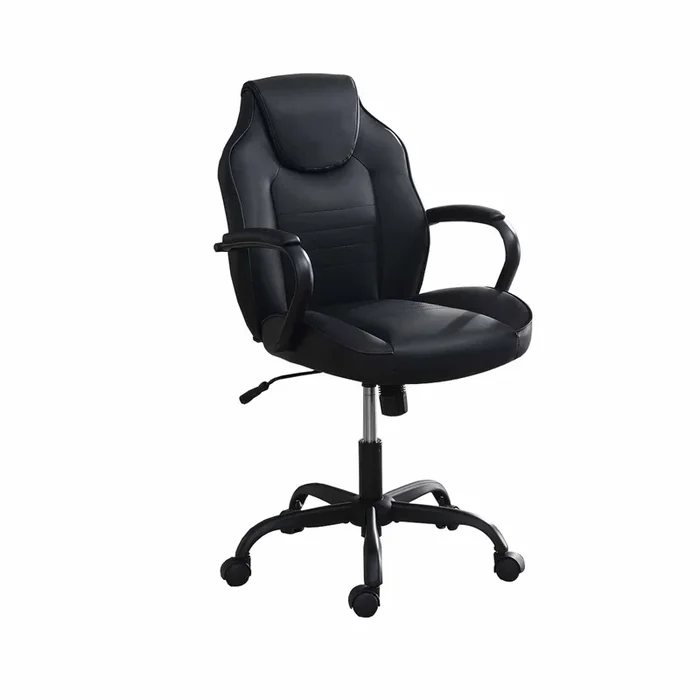 Rue 27 Inch Ergonomic Office Chair, Vegan Faux Leather Swivel Seat, Black – Benzara