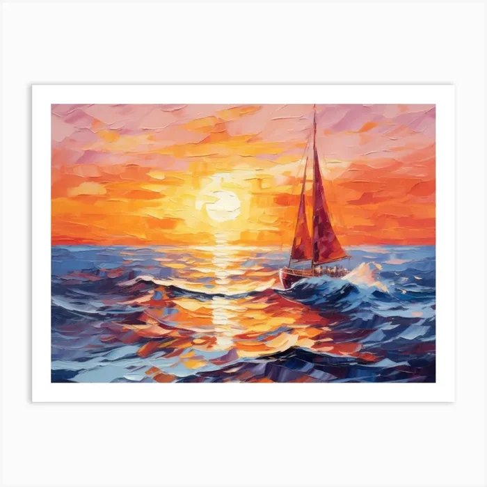 Sailboat At Sunset 5 Art Print by Moving Clouds Art