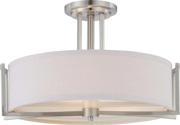 SATCO/NUVO Gemini 3-Light Semi-Flush Fixture With Slate Gray Fabric Shade (60-4758)