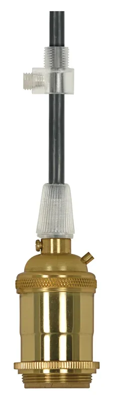 SATCO/NUVO Medium Base Lamp Holder 4-Piece Solid Brass Pre-Wired Keyless 2 Uno Rings 10 Foot 18/3 SVT Black Cord Polished Brass Finish (80-2573)