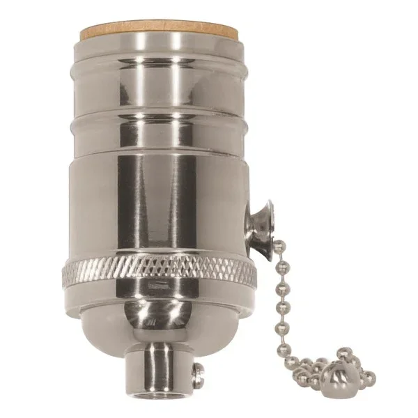 SATCO/NUVO On-Off Pull Chain Socket 1/8 IPS 4 Piece Stamped Solid Brass Polished Nickel Finish 660W 250V Uno Thread (80-1292)