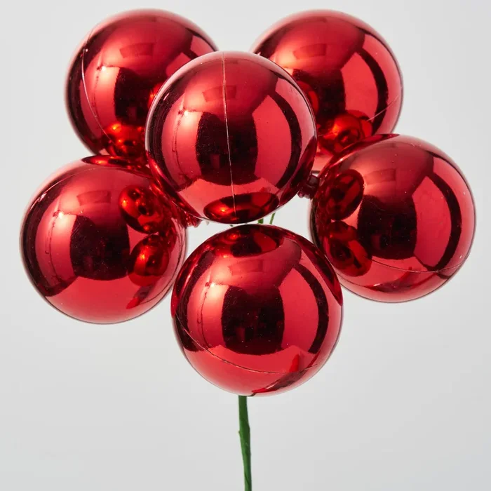Shiny Red VP Ball Ornament Holiday Pick – 9″
