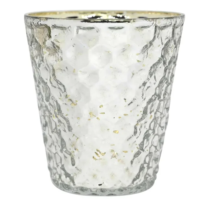 Silvery Mercury Glass Votive Candle Holder, 4″