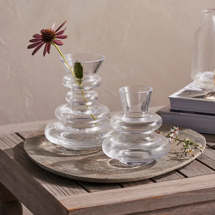 Stacked Clear Glass Totem Style Kappa Vase – 2 Size Options Available