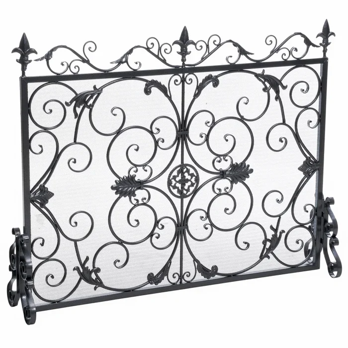 Streamdale Darcie Wrought Iron Fireplace Screen, Black Finish with Ornate Design