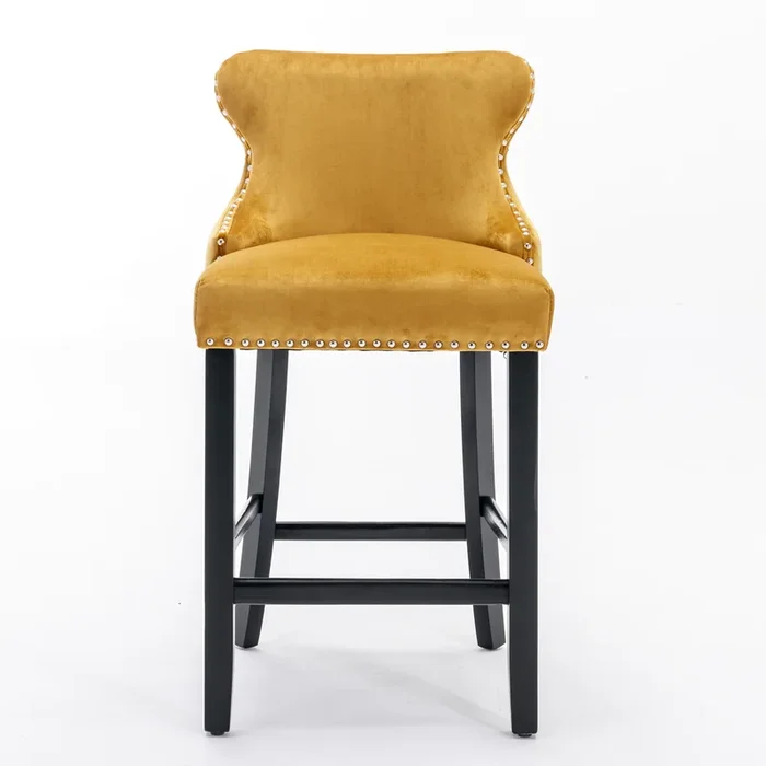 Streamdale Gold Velvet Wingback Bar Stools, Set of 2