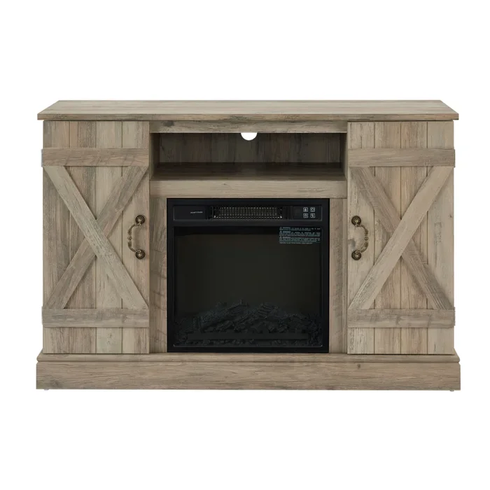 Streamdale Gray Wash Farmhouse TV Stand with Electric Fireplace