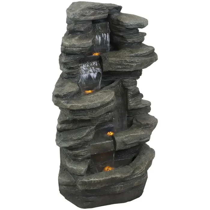 Sunnydaze Electric Stacked Shale Water Fountain with LED Lights – 38 in