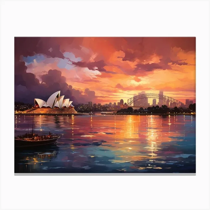 Sunset In Sydney Canvas Print by Creating professional oil paintings out of any small idea