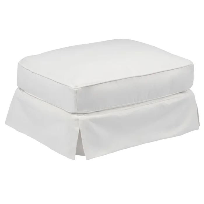 Sunset Trading Americana Box Cushion Slipcovered Ottoman | Stain Resistant Performance Fabric | White