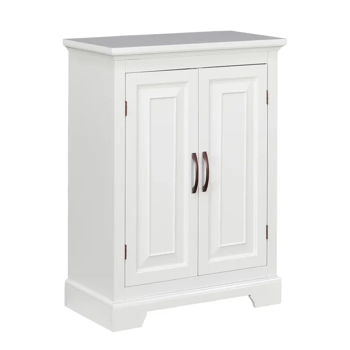 Teamson Home St. James Freestanding Two-Door Floor Cabinet, White with Brushed Bronze handles