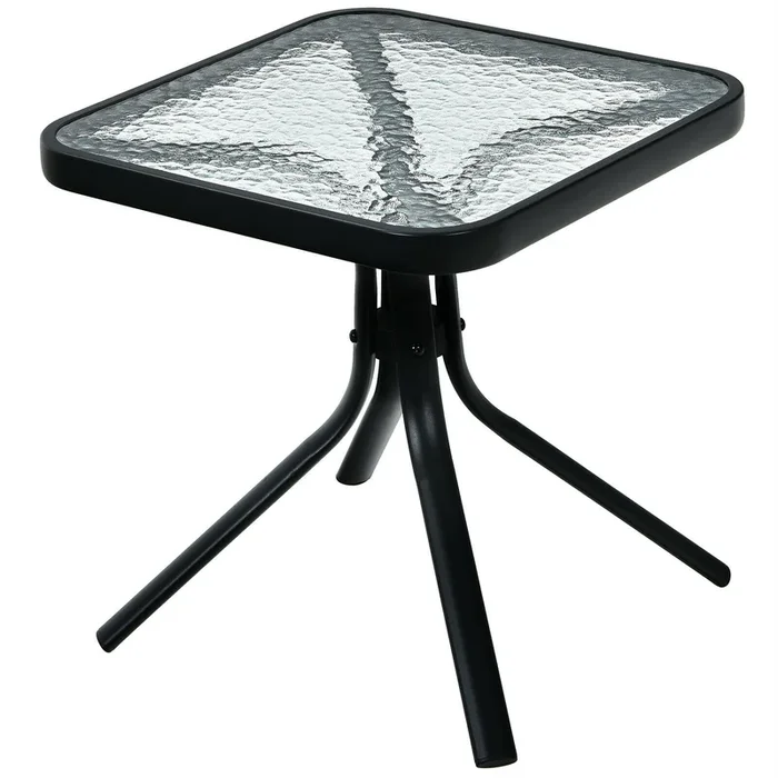 Tempered Glass Top Patio Table with Heavy-duty Metal Frame for Garden Poolside-Black