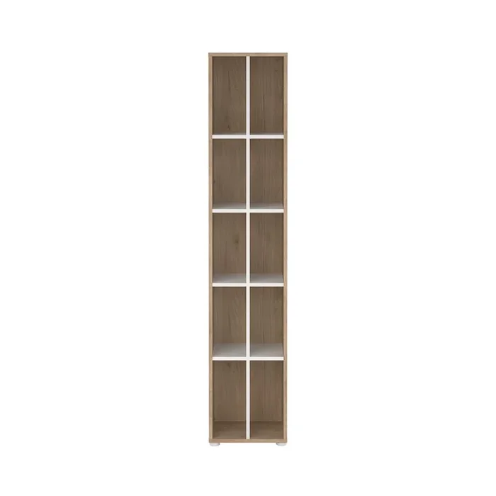 Tvilum Sign Narrow 10 Shelf Bookcase/ bookcase with divider, Jackson Hickory/White