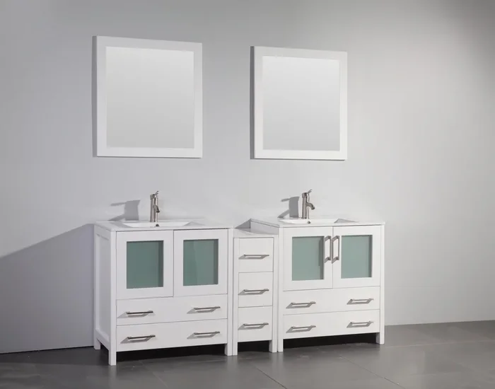 Vanity Art 72 in. Double Sink Vanity Cabinet with Ceramic Sink & Mirror (Single Cabinet) – White, VA3030-72W