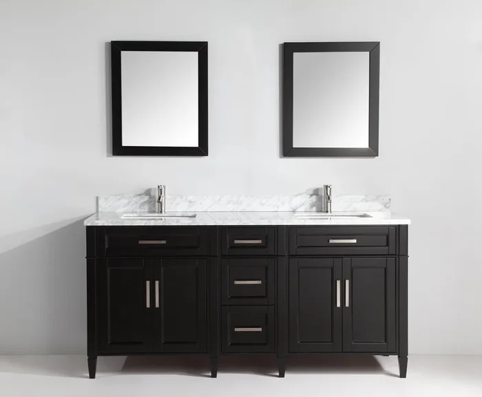 Vanity Art 72 in. Double Sink Vanity in Carrara Marble & Mirror – Espresso, VA2072D-E