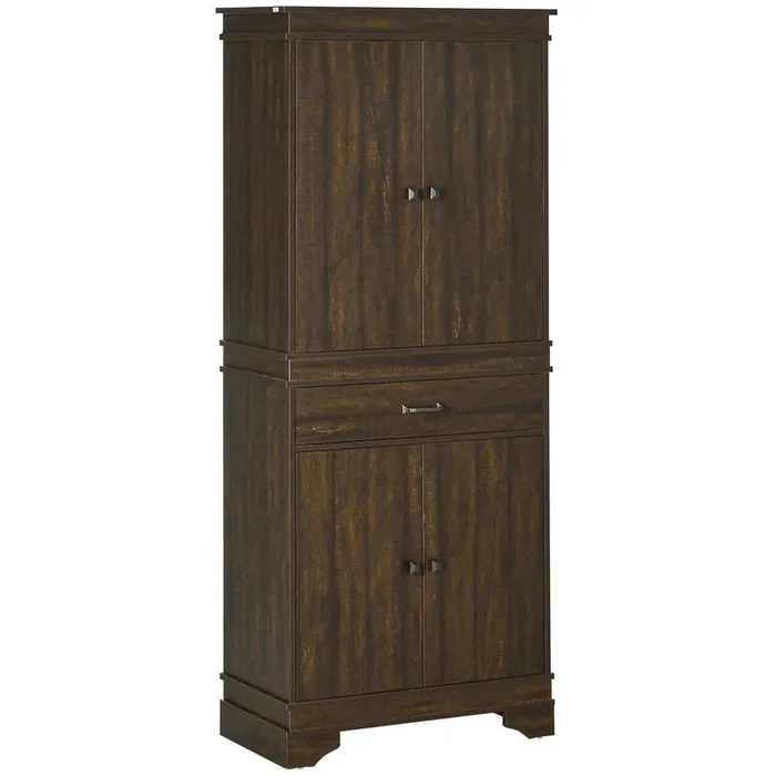 Walnut Kitchen Organizer: 72″ Farmhouse Pantry Cabinet with Drawers