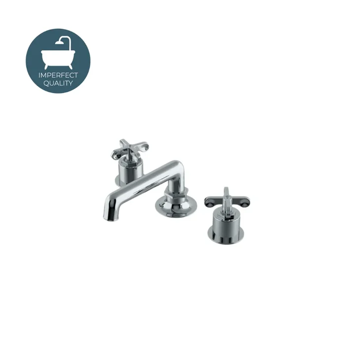Waterworks Henry Low Profile Deck Mounted Lavatory Faucet Metal Cross Handles in Chrome