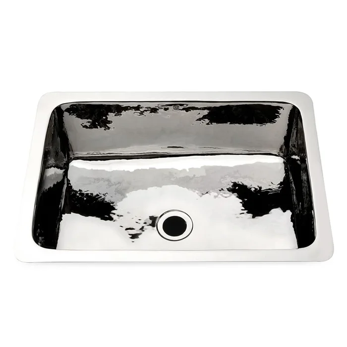 Waterworks Normandy Drop In or Undermount Rectangular Hammered Copper Lavatory Sink 14 15/16 ” x 11 7/16 ” x 7 5/16 ” in Chrome