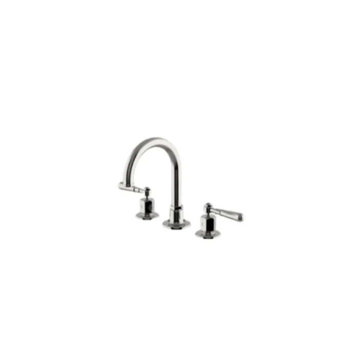 Waterworks Regulator Gooseneck Deck Mounted Lavatory Faucet with Metal Lever Handles in Burnished Nickel