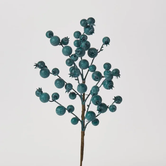 Weathered Teal Crabapple Cluster Faux Berry Spray – 17″