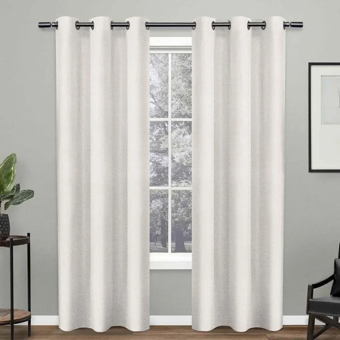 White Basket Weave Light Filtering Grommet Curtain Panel, 96″