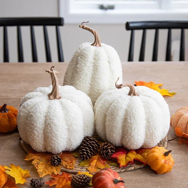White Boucle Pumpkin Decor, Set of Three – Decor Steals