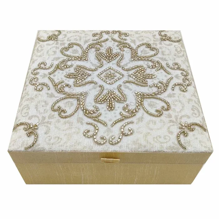 White Decal & Beading Decorative Box, 6.5″