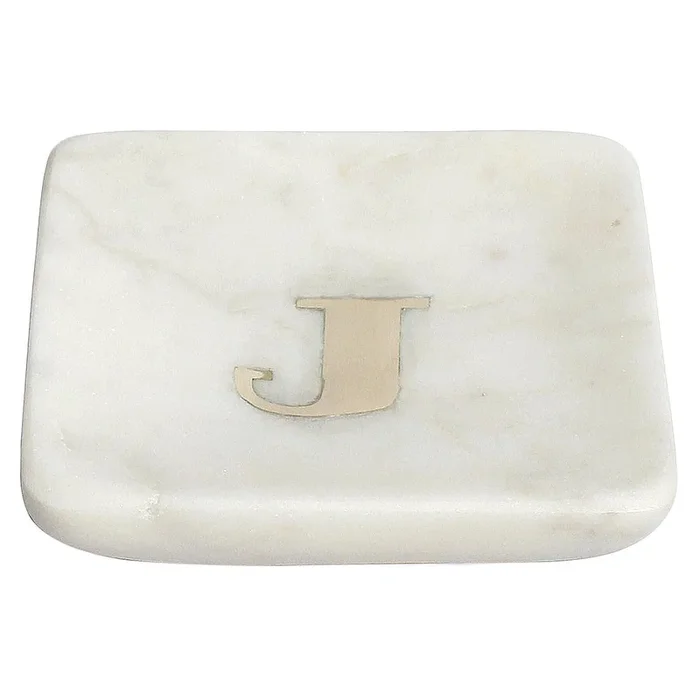 White Marbled Monogram Trinket Tray, J