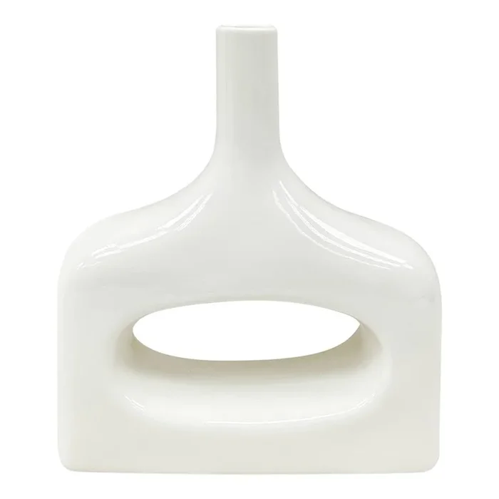 White Open Ceramic Vase, 8″