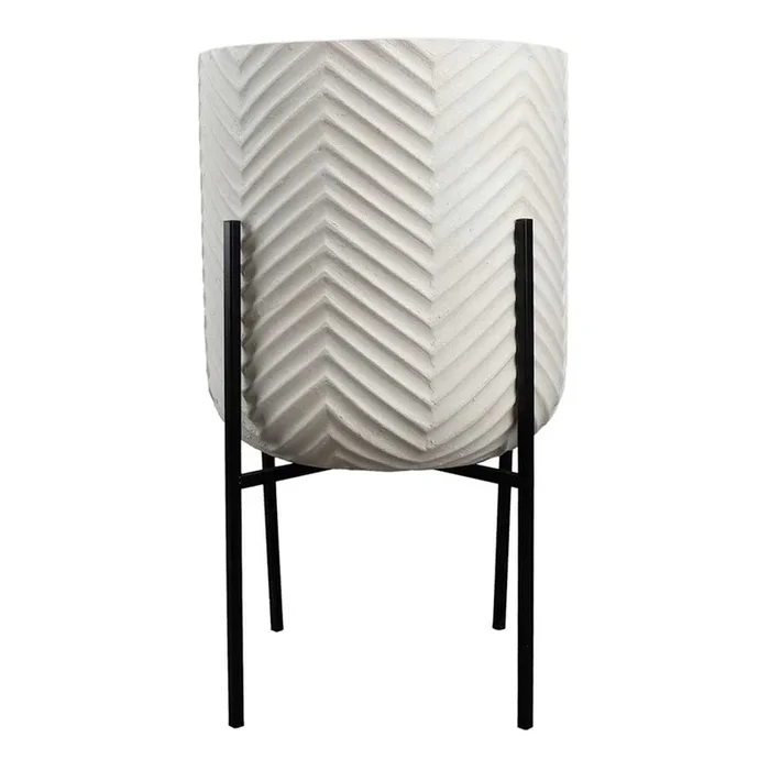 White Planter with Metal Stand, Large