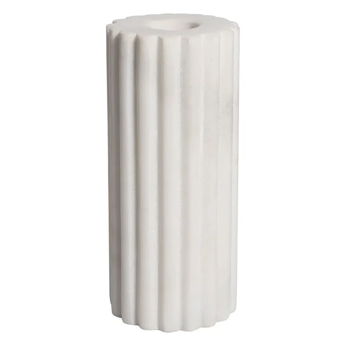 White Ribbed Marble Taper Candle Holder, 5″