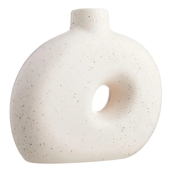 White Round Ceramic Vase, 9″