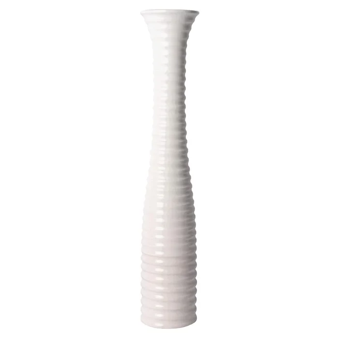 White Tall Ribbed Ceramic Vase, 26″