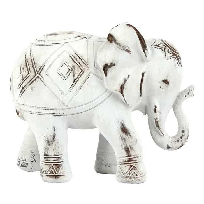 Whitewashed Elephant Figurine, 7″