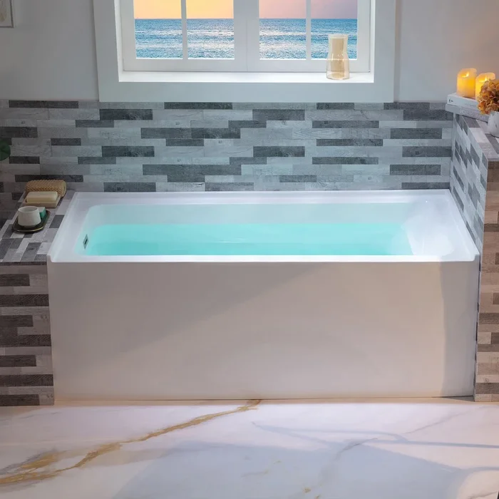 WOODBRIDGE 60 ” Acrylic Rectangular Alcove Soaking Bathtub in White with Left Drain