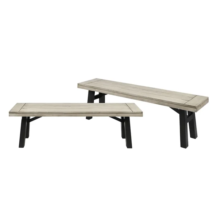 Wren Outdoor Bench Set of 2, Slat Panel, 63 Inch Gray Acacia Wood – Benzara